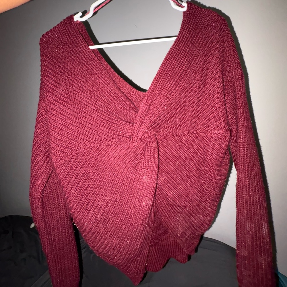 Fashion Nova Deep Red V-Neck Sweater